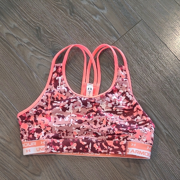 Under Armour Coral and Burgundy Camo Sports Bra YL - Picture 1 of 3